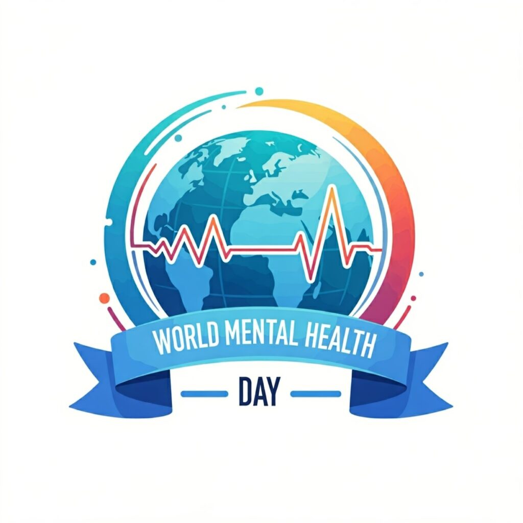 image of globe and brainwave activity depicting world mental health day