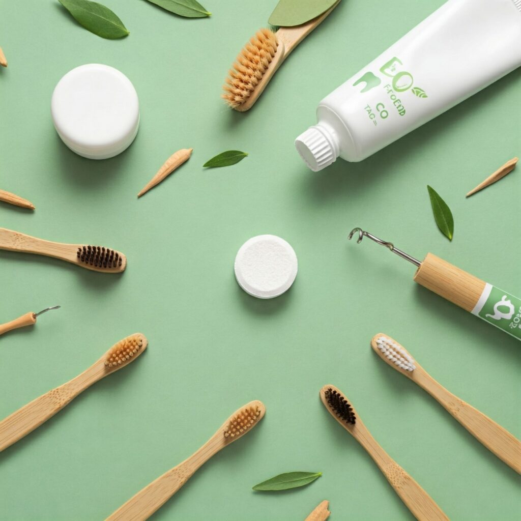 Image of bamboo toothbrushes and sustainable dental equipment, highlighting how portable dentistry can help fight climate change.